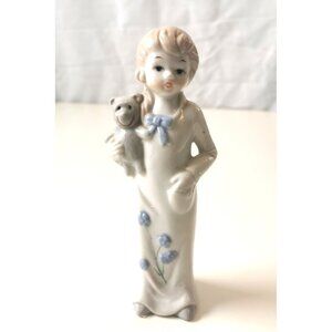 Vintage East German GDR Porcelain Figurine – Girl with Teddy Bear – 1950s